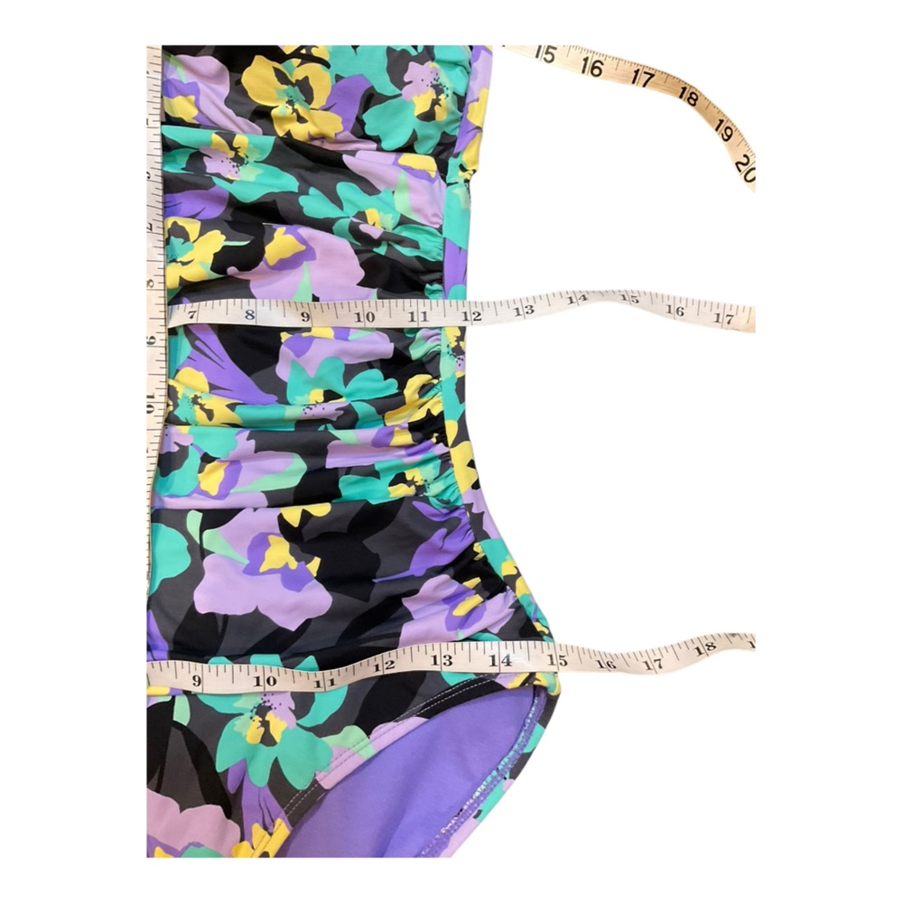 Anne Cole Women’s Strapless One Piece Swimsuit Green Purple Yellow Floral Size 6 - Picture 11 of 13